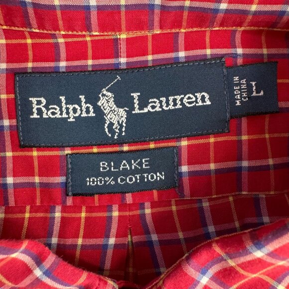 Ralph Lauren Blake Plaid Button Up Shirt Men L Embroidered Pony Logo Classic Red - Picture 3 of 6